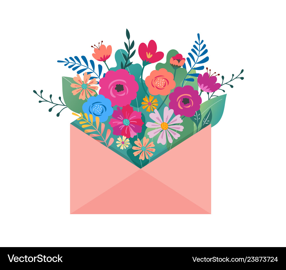 Hallo Frühling Briefumschlag mit Blumenstrauß Hallo Frühling Briefumschlag mit Blumenstrauß vektorbild
