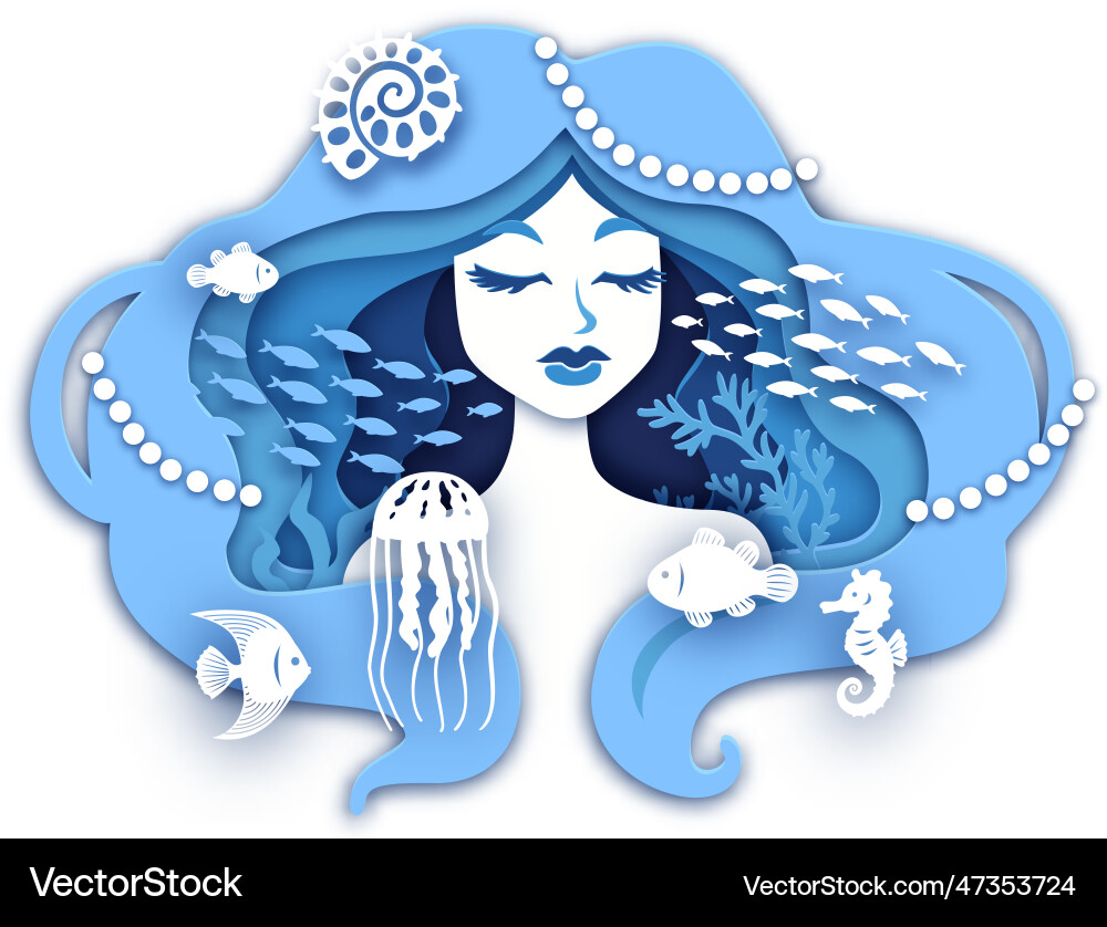 Mermaid Papierporträt schöne Frau Gesicht Mermaid Papierporträt schöne Frau Gesicht vektorbild