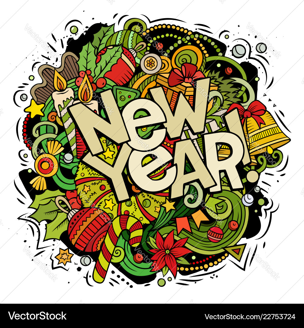 New year doodles objects and elements vector image