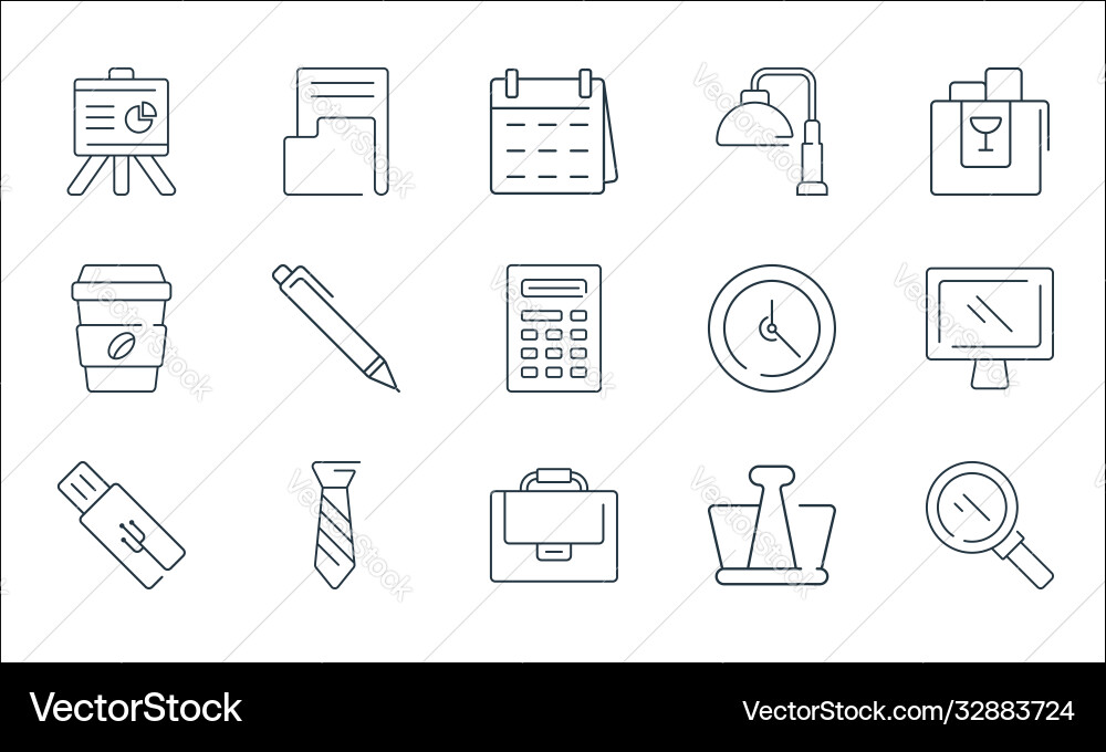 Office items line icons linear set quality Office items line icons linear set quality vector image