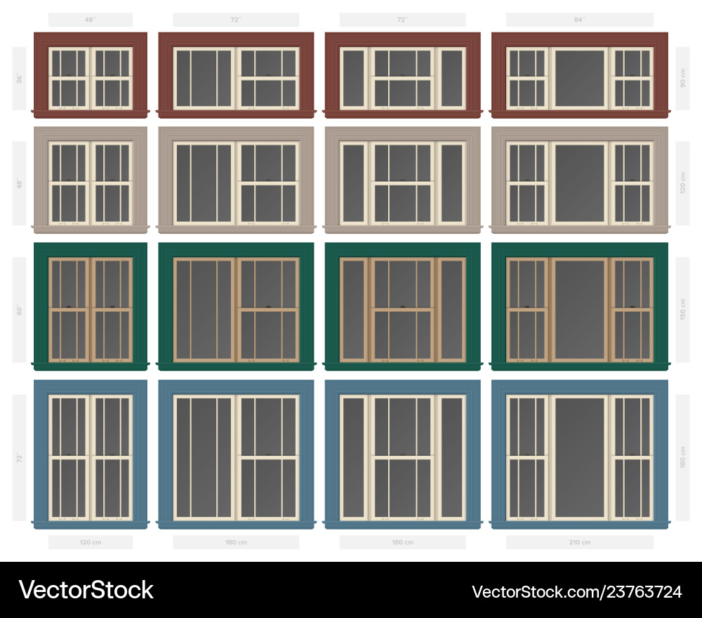 Single hung offset style composite window set Single hung offset style composite window set vector image