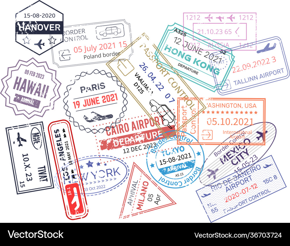 Stamp in passport for traveling an open Stamp in passport for traveling an open vector image
