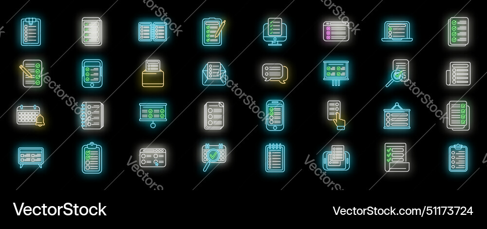 Task schedule icons set neon Royalty Free Vector Image