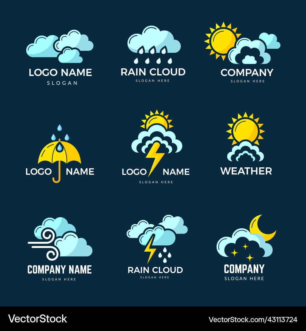 Weather icons sun clouds rainbow lightning rainy Vector Image