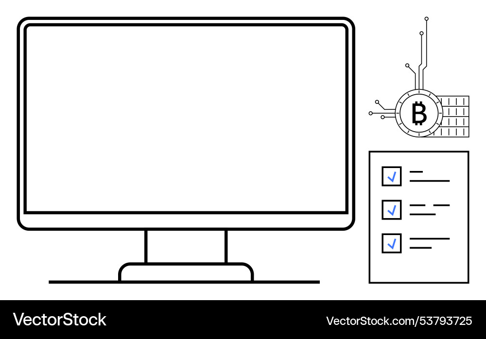 Large computer screen with bitcoin symbol Large computer screen with bitcoin symbol vector image