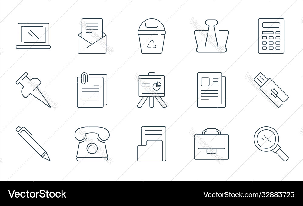 Office items line icons linear set quality Office items line icons linear set quality Vector Image