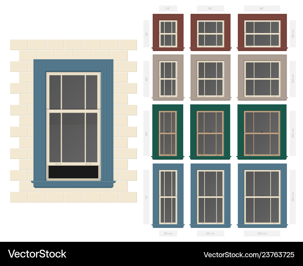 Single hung offset style typical window set Single hung offset style typical window set vector image