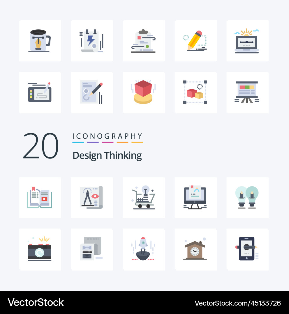 20 design thinking flat color icon pack like user vector image