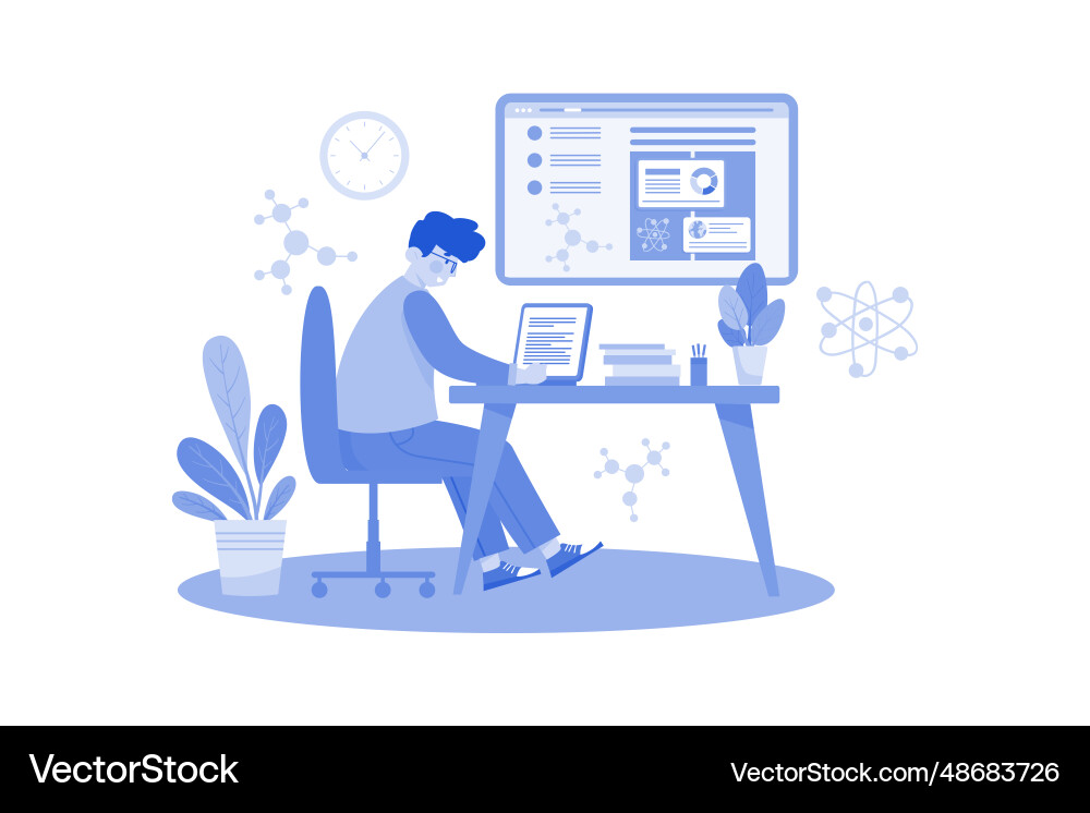 A student attends lecture on quantum mechanics A student attends lecture on quantum mechanics Vector Image