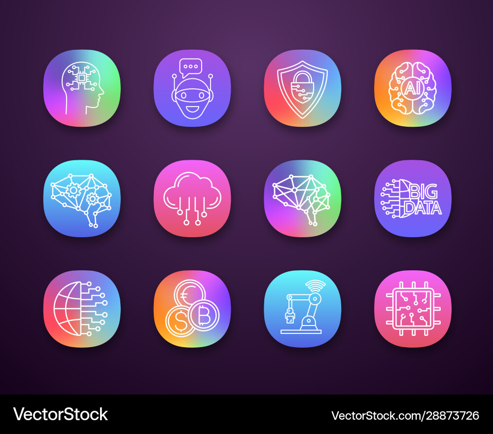 Artificial intelligence app icons set Artificial intelligence app icons set vector image