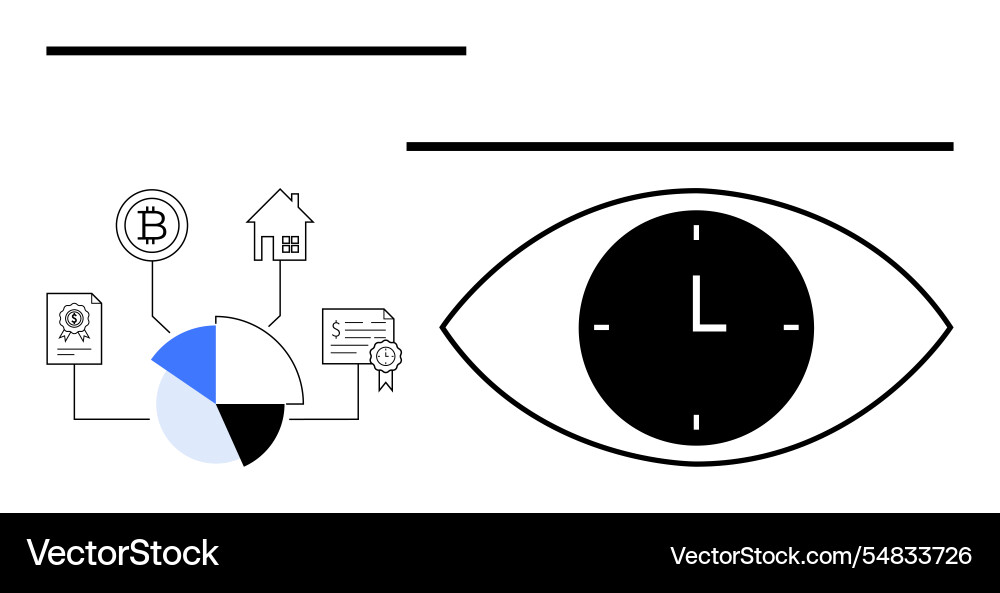 Eye with clock pie chart and digital assets Eye with clock pie chart and digital assets vector image