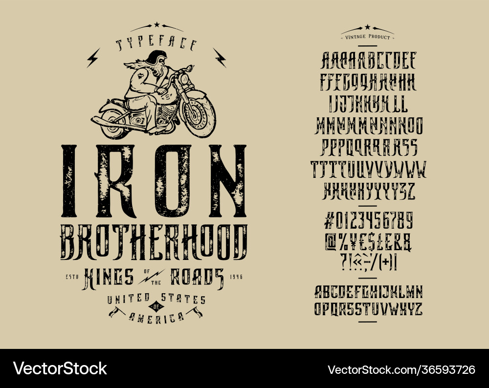 Font iron brotherhood craft retro vintage typeface Font iron brotherhood craft retro vintage typeface vector image