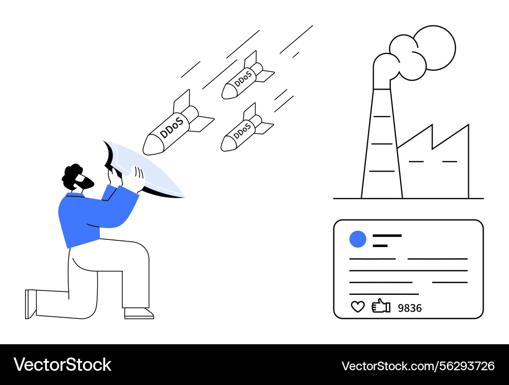 Man protecting factory from cyberattacks using Man protecting factory from cyberattacks using vector image