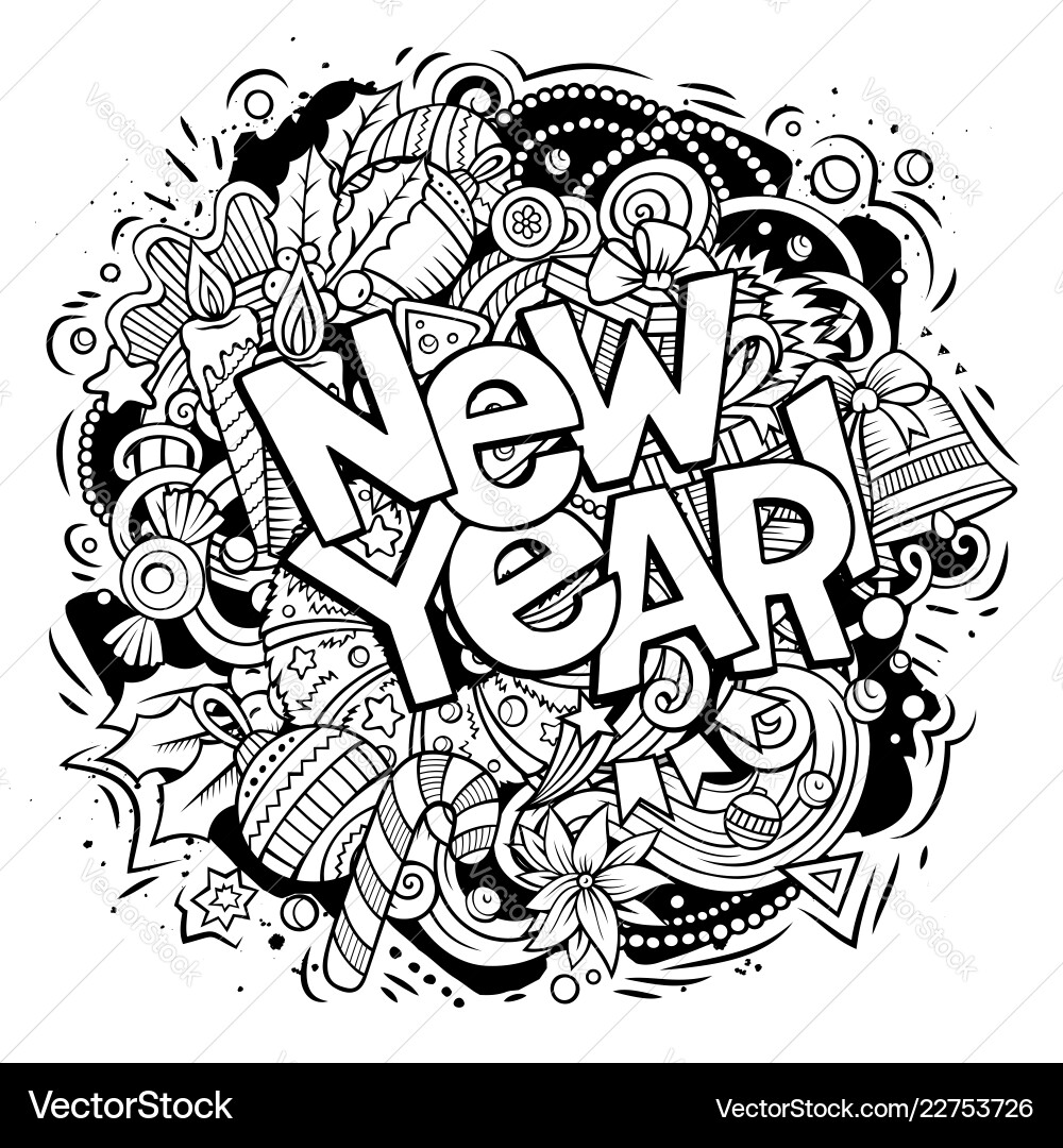 New year doodles objects and elements vector image