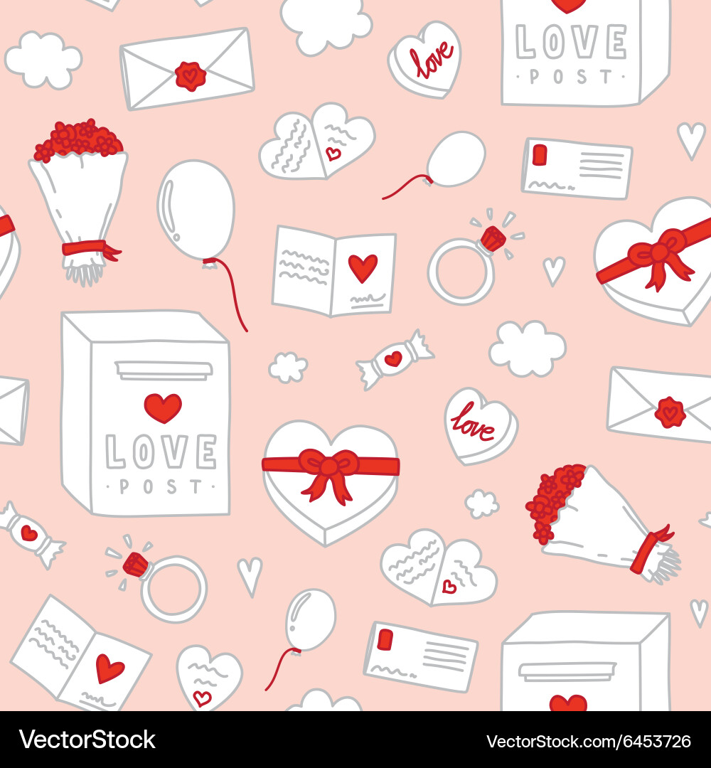 Romantic Heart Objects Seamless Pattern Vector Image