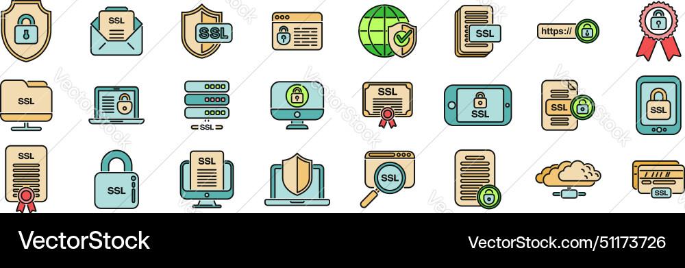 Ssl certificate icons set color line Ssl certificate icons set color line vector image