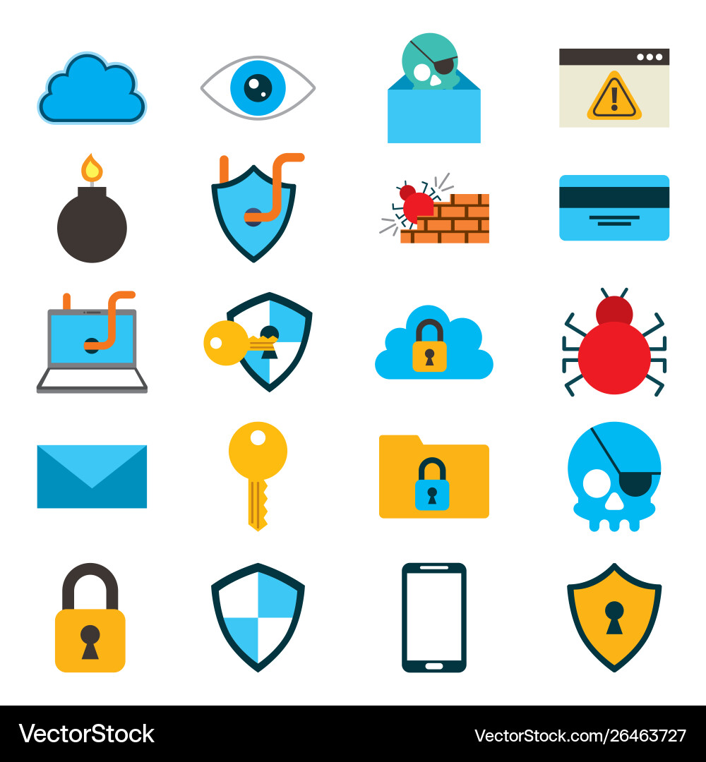 Bundle cyber security colorful set icons Bundle cyber security colorful set icons Vector Image