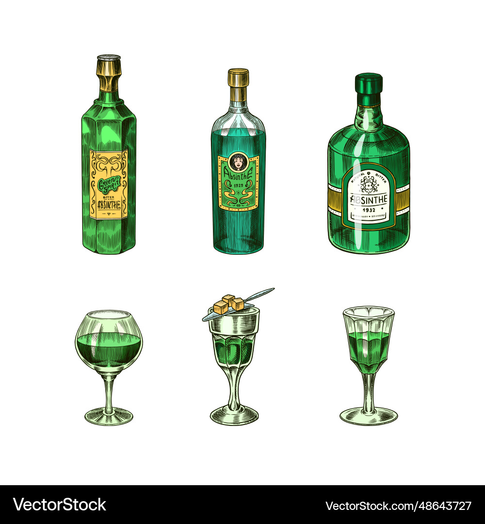 Flasche absinthe Glas Schuß Frau halten Flasche absinthe Glas Schuß Frau halten vektorbild