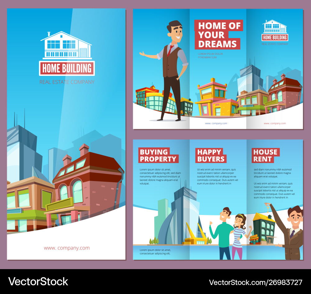 Immobilienbroschüre Druckbanner mit glücklich Immobilienbroschüre Druckbanner mit glücklich vektorbild