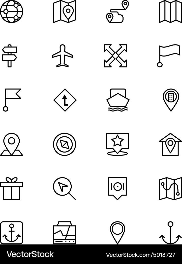Map and navigation line icons 4 vector image