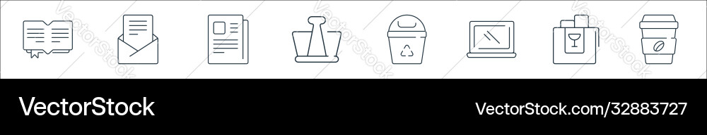 Office items line icons linear set quality Office items line icons linear set quality Vector Image