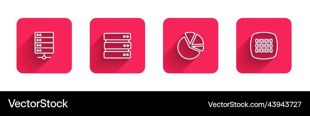 Set line server pie chart infographic and binary Set line server pie chart infographic and binary vector image