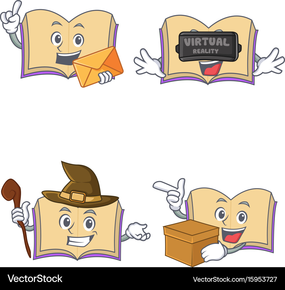 Set of open book character with envelope virtual vector image
