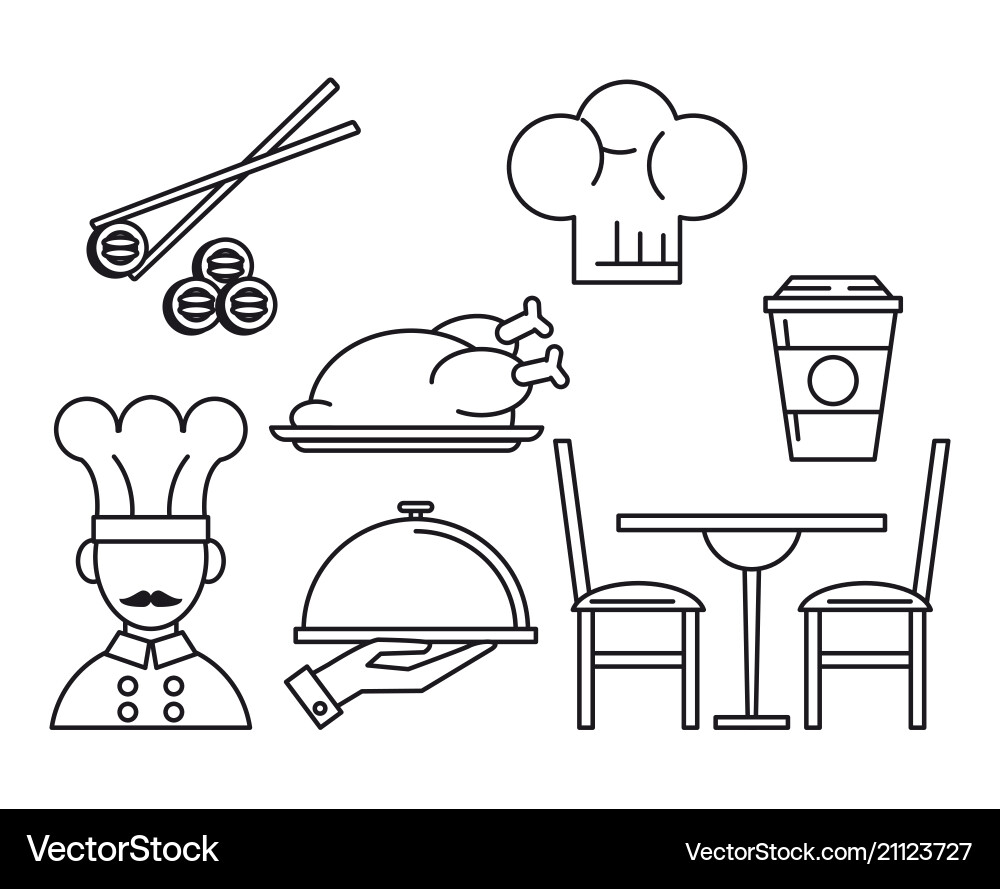 Set von Restaurant und Essen Icons schwarz weiß Set von Restaurant und Essen Icons schwarz weiß vektorbild