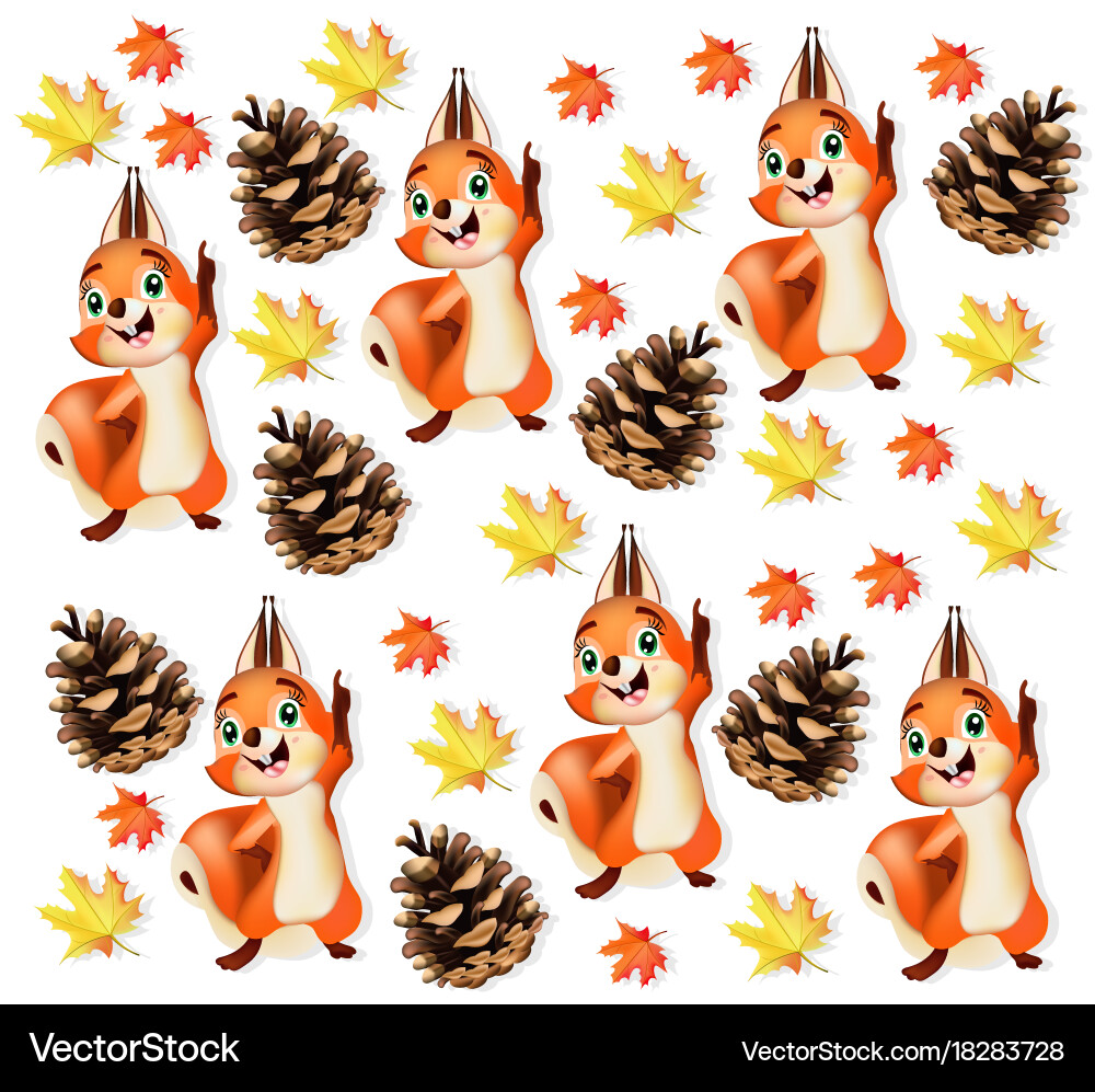Autumn pattern background with funny squirrel Vector Image