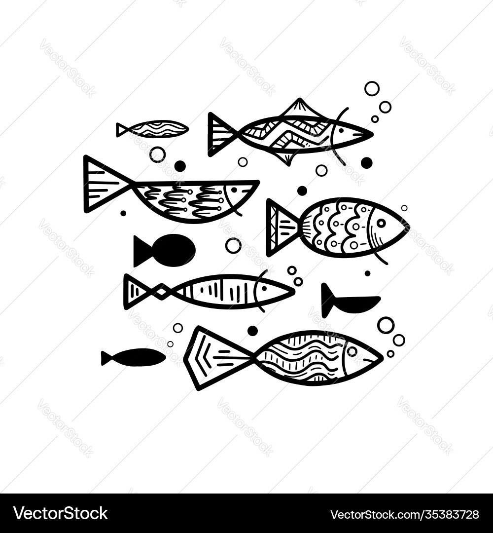 Boho Doodle Fish Set vector image