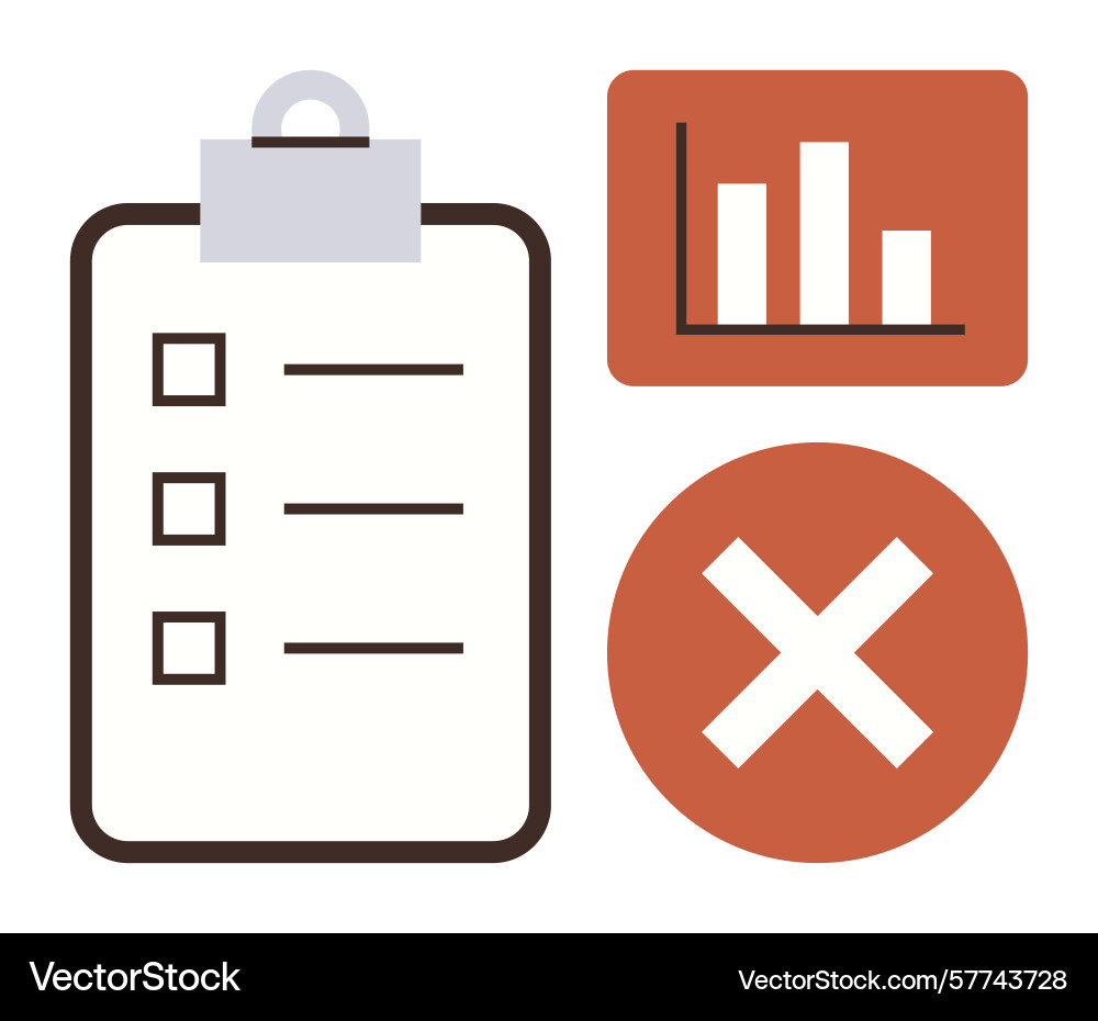 Checklist bar chart and cross icon for error Checklist bar chart and cross icon for error vector image