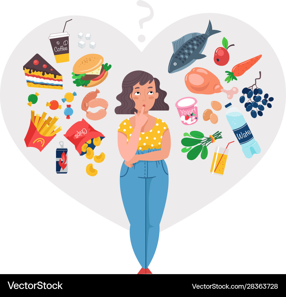 Fast food vs balanced menu comparison Fast food vs balanced menu comparison Vector Image