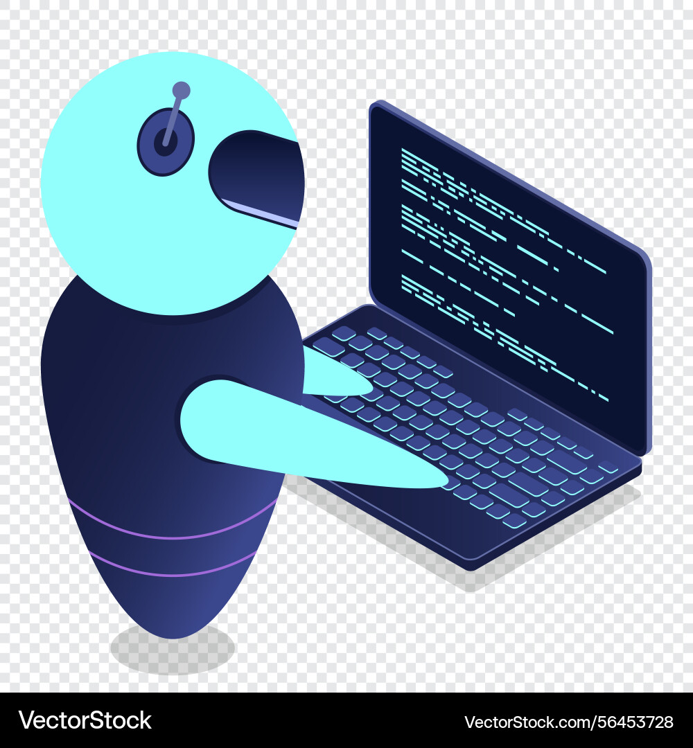 Futuristic robot interaction with computer vector image
