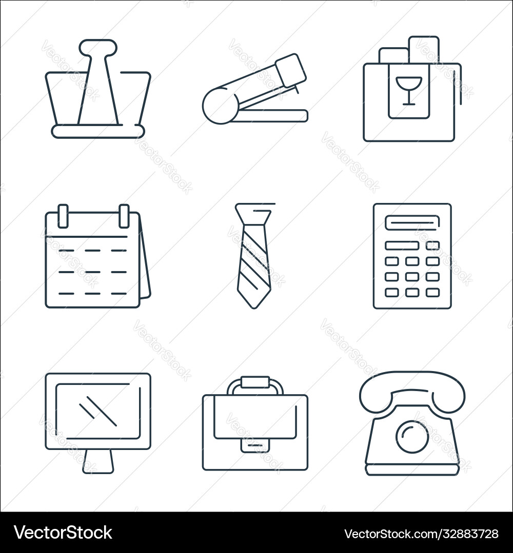Office items line icons linear set quality Office items line icons linear set quality vector image