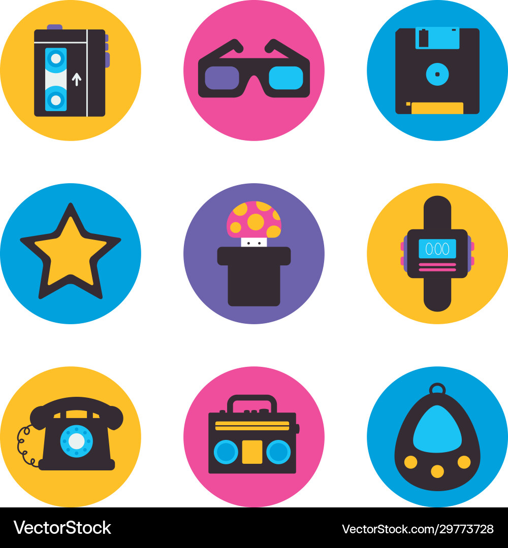 Retro flat block style icon set design vector image