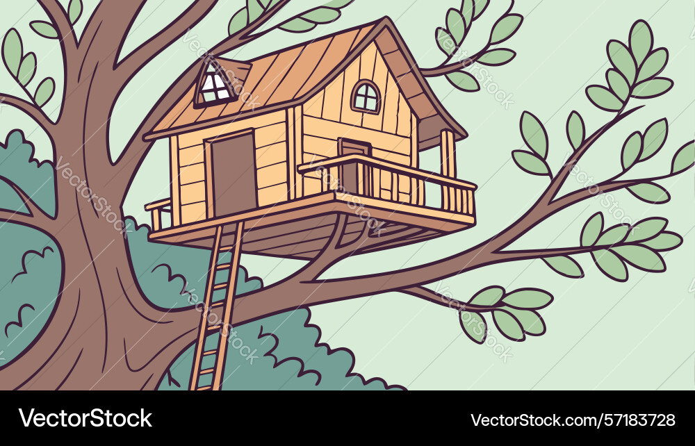 Rustic treehouse dwelling in forest design vector image
