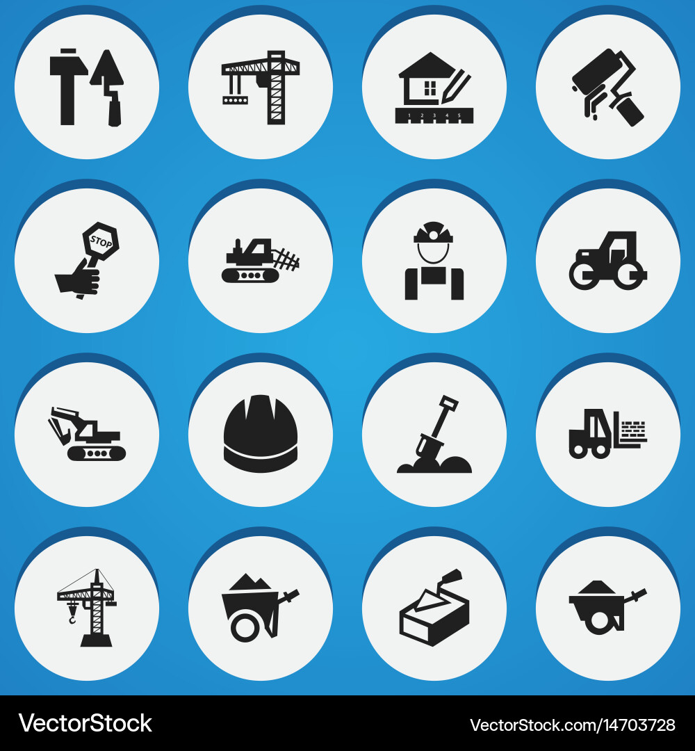 Set of 16 editable building icons includes vector image