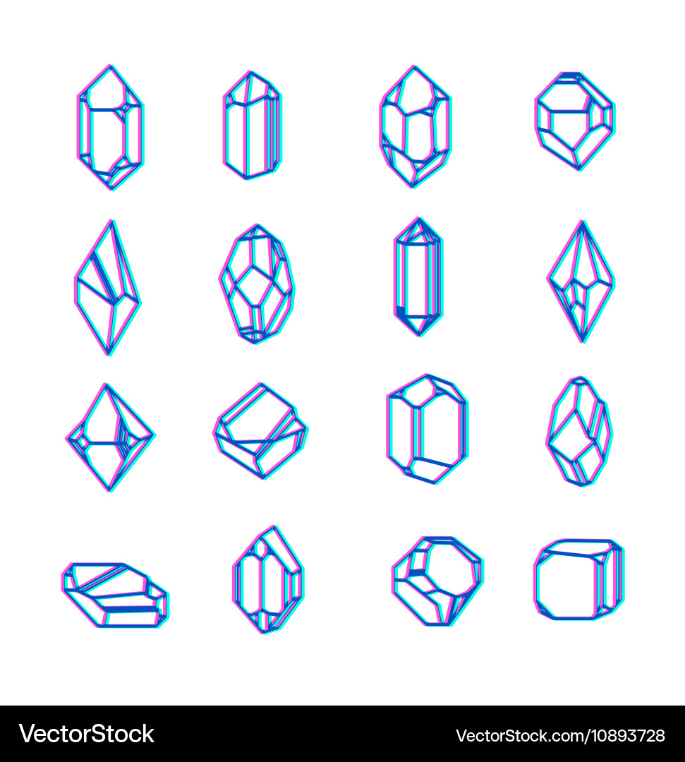 Set of space objects crystals with psychedelic vector image
