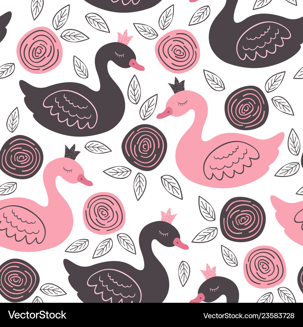 White seamless pattern with pink and black princes White seamless pattern with pink and black princes vector image