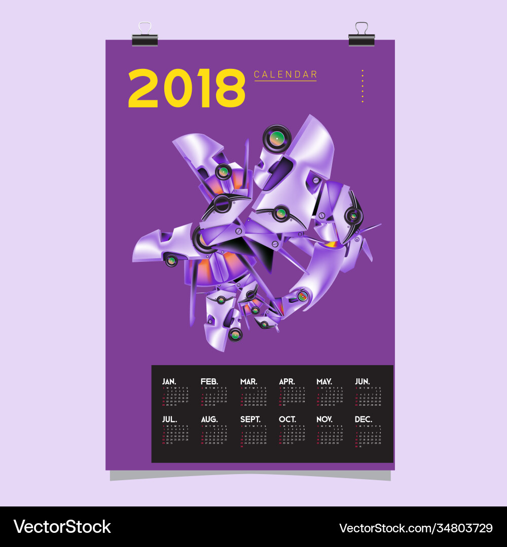 2018 calendar design template 3d realistic robot Vector Image