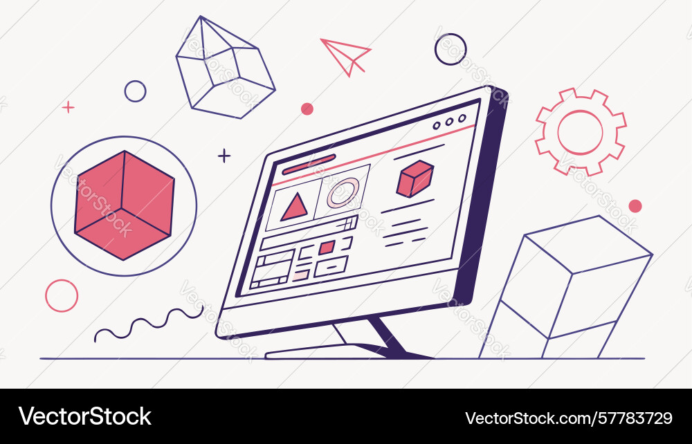 Advanced digital modeling computer screen vector image