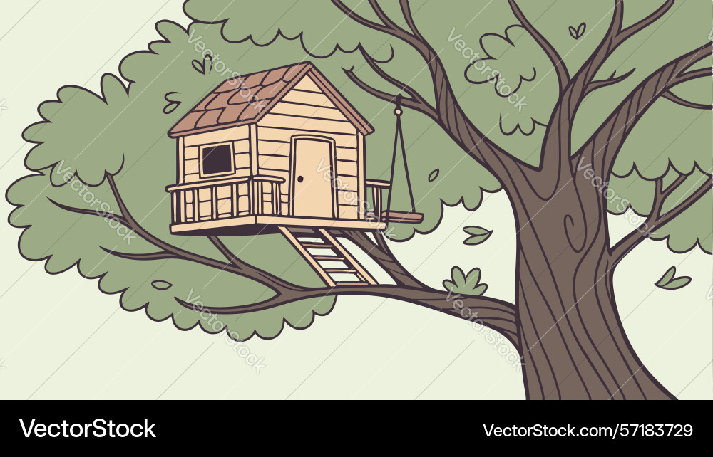 Charming forest treehouse with ladder design vector image