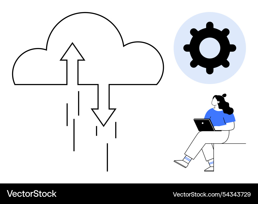 Cloud data transfer with user interaction and gear Cloud data transfer with user interaction and gear vector image