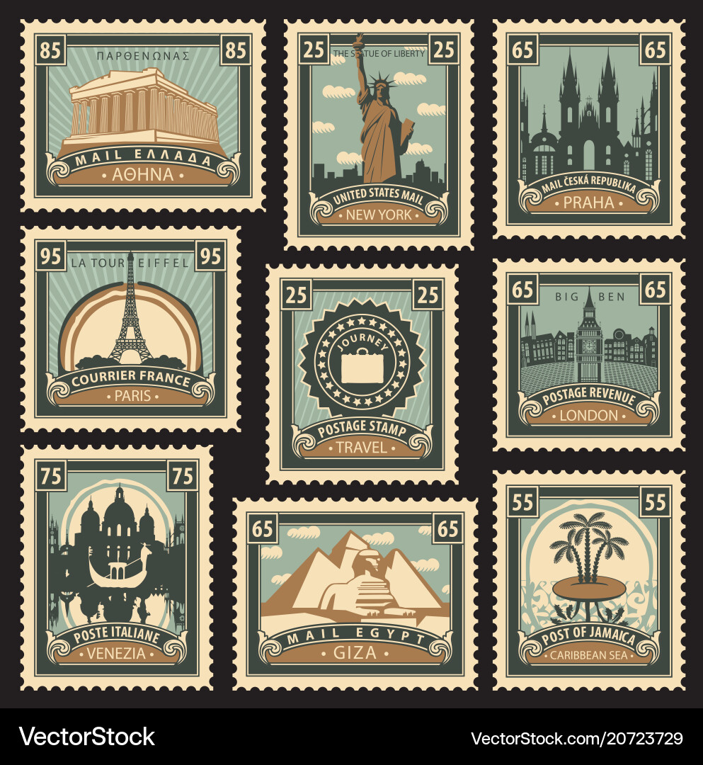 Global Landmarks Stamps vector image