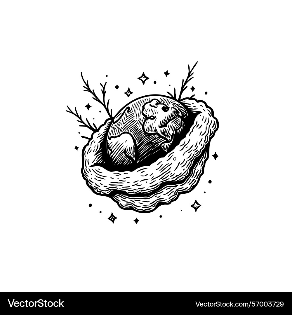 Intricate world globe sketch surrounded by clouds Vector Image