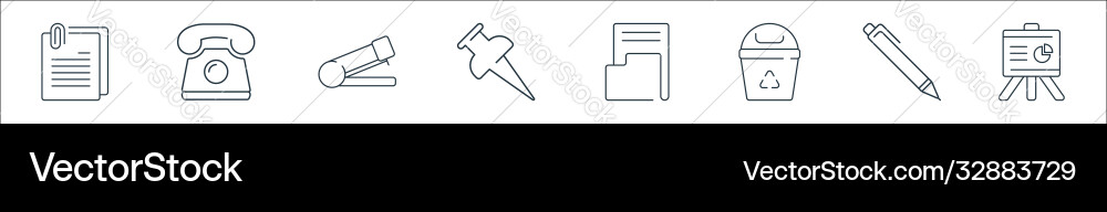 Office items line icons linear set quality Office items line icons linear set quality vector image