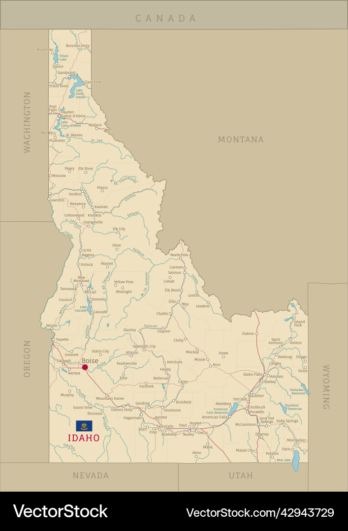 Road map of idaho us american federal state Road map of idaho us american federal state vector image