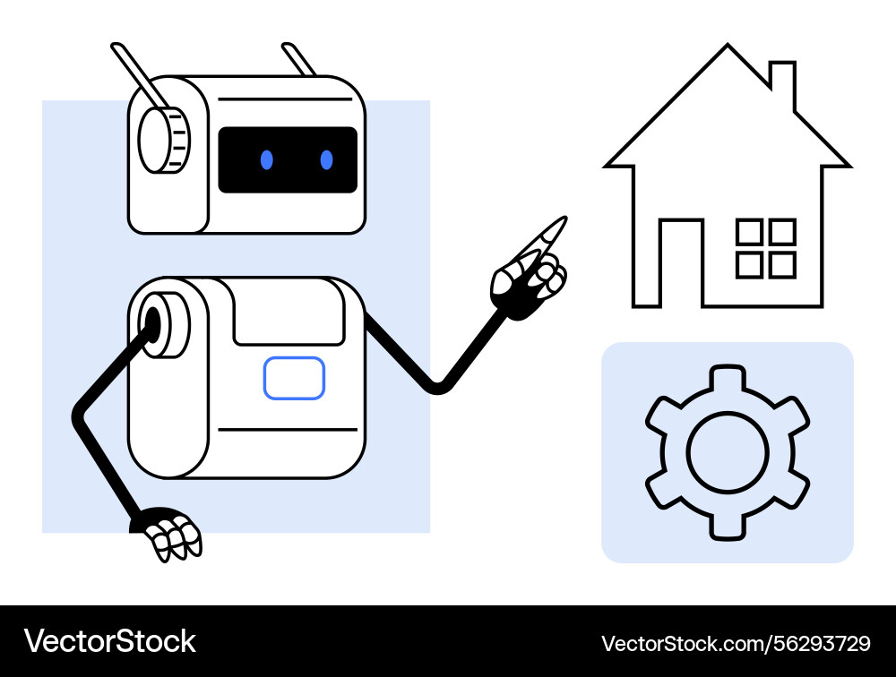 Robot interacting with smart home interface Robot interacting with smart home interface vector image