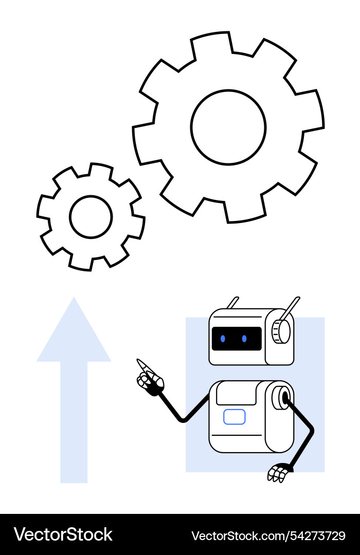 Robot with gears and upward arrow symbolizing Robot with gears and upward arrow symbolizing Vector Image