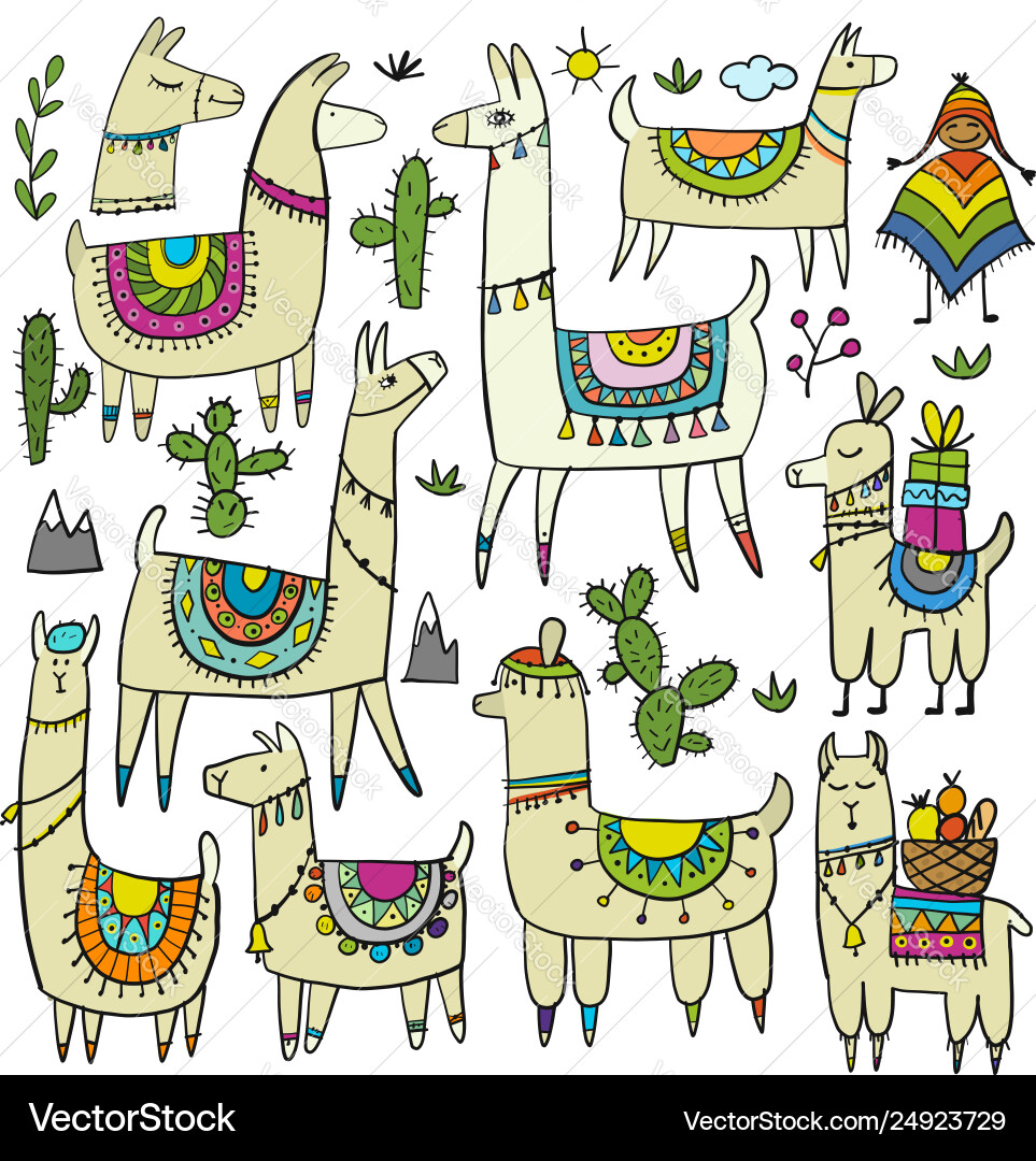 Süße Lamas Kollektion für Ihr Design Süße Lamas Kollektion für Ihr Design vektorbild